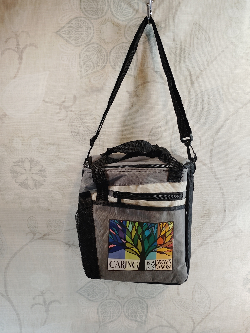 Caring Grey & Black Insulated Lunch Tote Bag with Colorful Tree Graphic